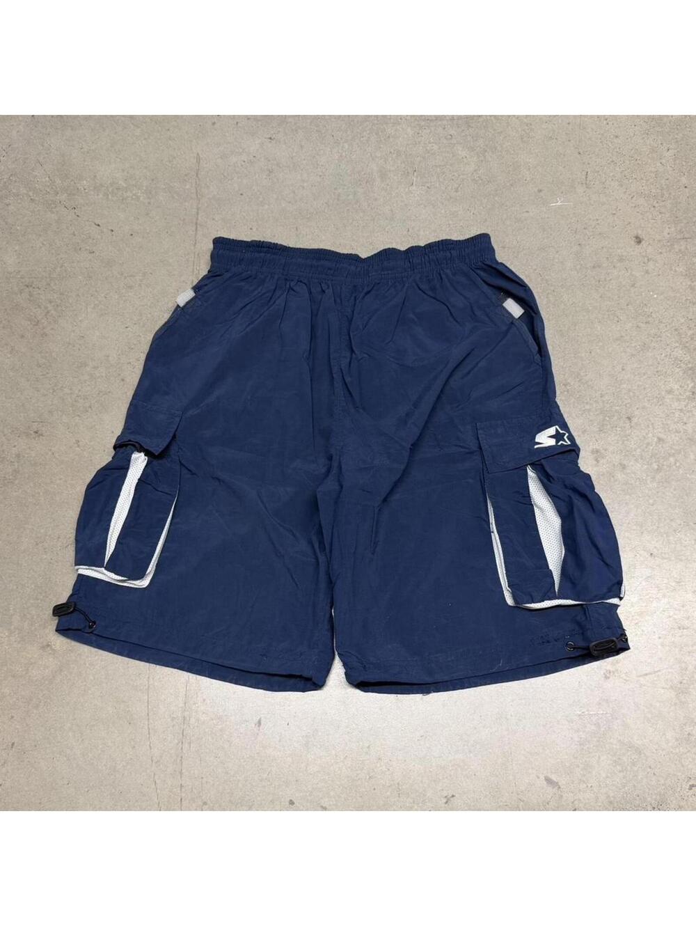 Vintage Starter Cargo Shorts Mens Medium Navy Nylon Mesh Baggy Gorp Skate Y2K